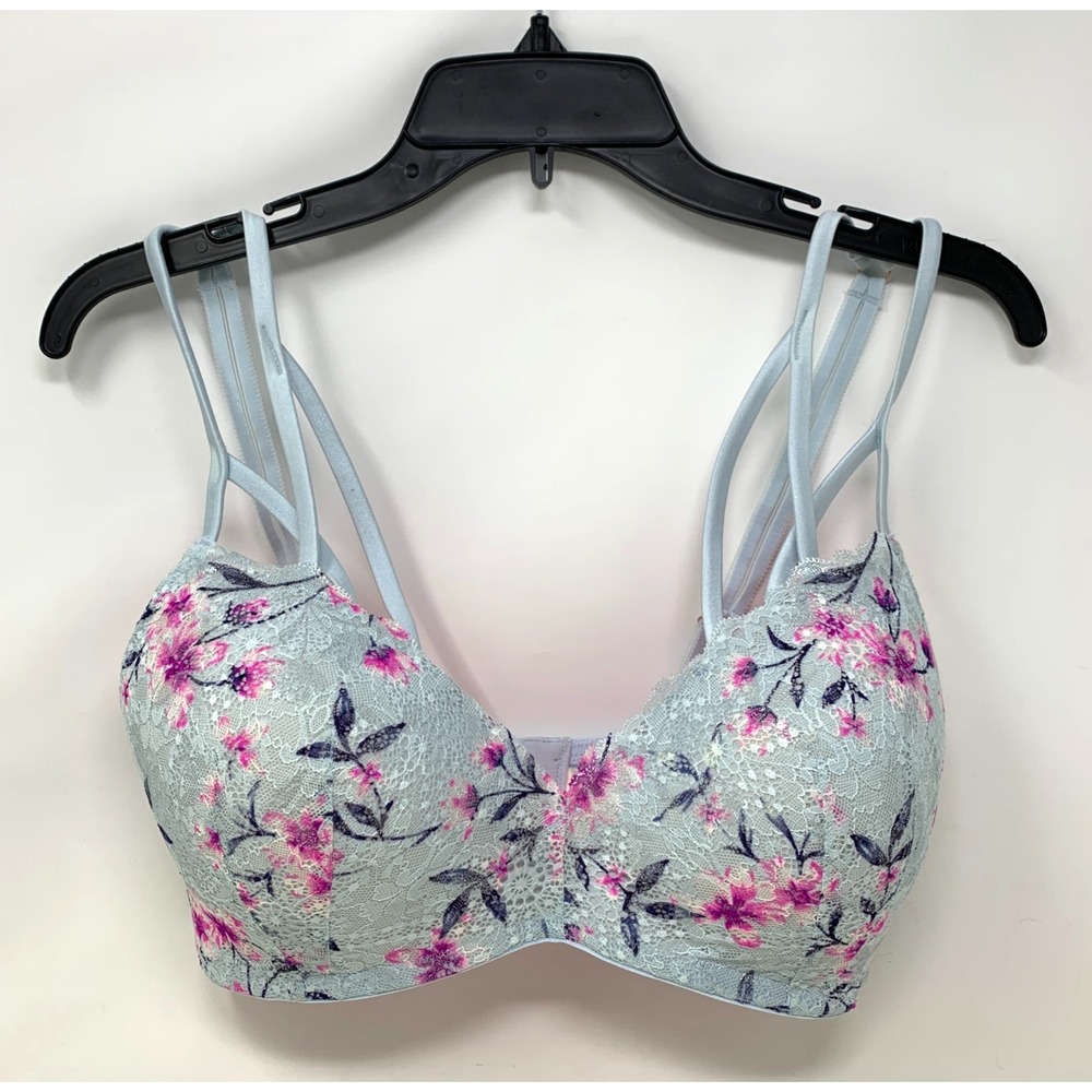 PINK Victoria's Secret Bra 34DD Date Wireless Lightly Lined Blue Floral